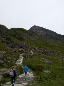Looking up to Crib Goch in the distance